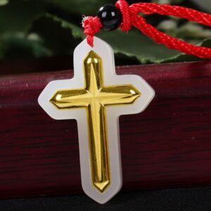 Nephrite Inlaid 24K Gold Cross