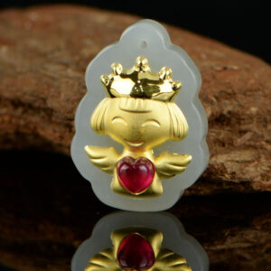 Nephrite Inlaid 24K Gold Angel with Love Heart