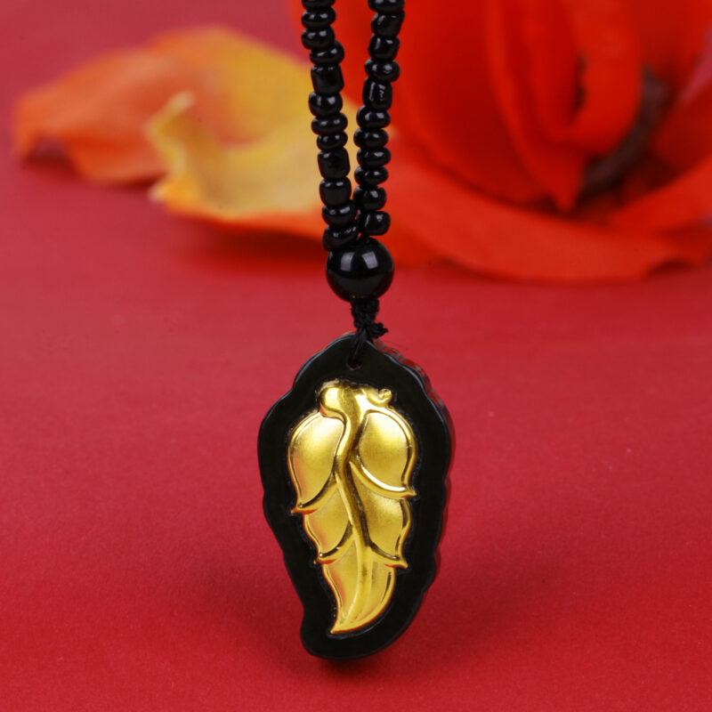 Dark Green Nephrite Inlaid 24K Gold Leaf