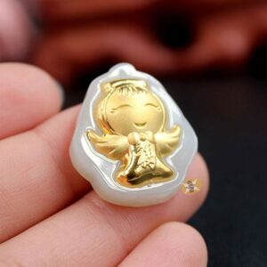 Nephrite Inlaid 24K Gold Small Angel