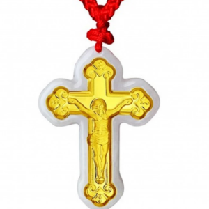 Nephrite Inlaid 24K Gold Cross with Jesus