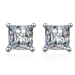 1.2ct/2ct Natural Moissanite Princess Cut Sterling Silver 925 Ear Studs