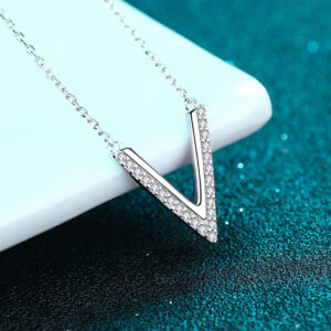 Natural Moissanite V Shape Sterling Silver 925 Necklace