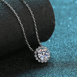 1ct/3ct Natural Moissanite Sunflower Sterling Silver 925 Necklace