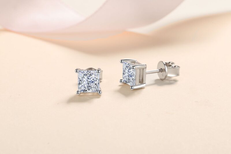 1.2ct/2ct Natural Moissanite Princess Cut Sterling Silver 925 Ear Studs