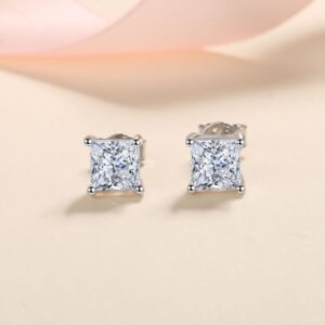 1.2ct/2ct Natural Moissanite Princess Cut Sterling Silver 925 Ear Studs