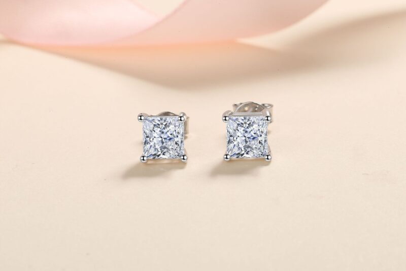 1.2ct/2ct Natural Moissanite Princess Cut Sterling Silver 925 Ear Studs