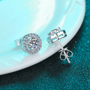 1ct Natural Moissanite Round Double Layer Sterling Silver 925 Ear Studs