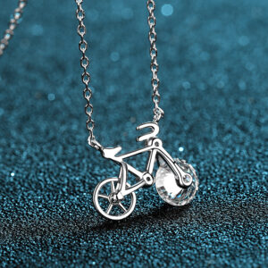 1ct Natural Moissanite Bicycle Sterling Silver 925 Necklace