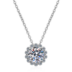 1ct/3ct Natural Moissanite Sunflower Sterling Silver 925 Necklace