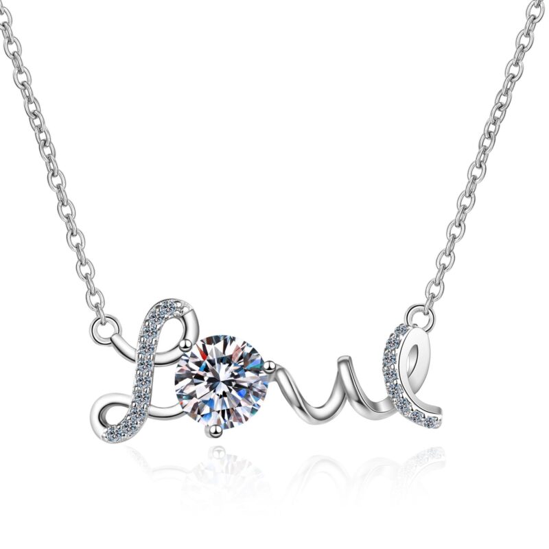 1ct Moissanite Love Design Sterling Silver 925 Necklace