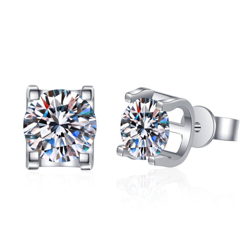 1ct/2ct Natural Moissanite Square Setting Sterling Silver 925 Ear Studs