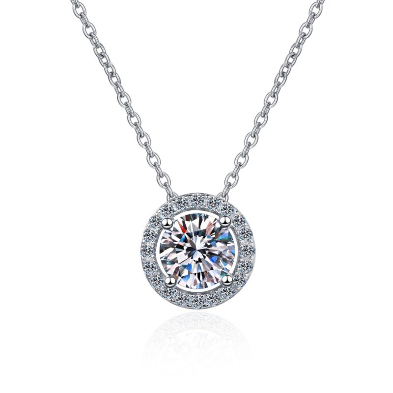 Natural Moissanite Classic Round Sterling Silver 925 Necklace