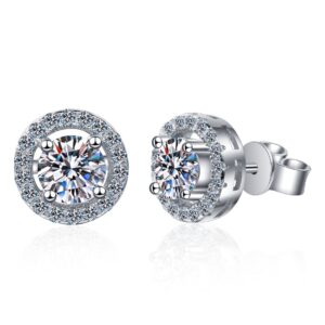 1ct Natural Moissanite Round Double Layer Sterling Silver 925 Ear Studs