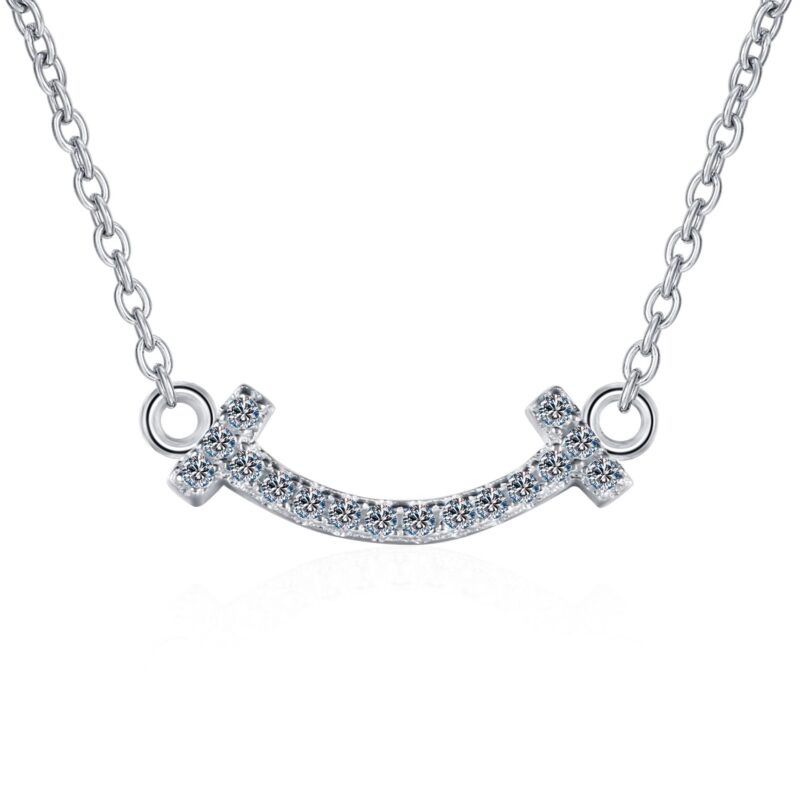 Natural Moissanite Smile Design Sterling Silver 925 Necklace