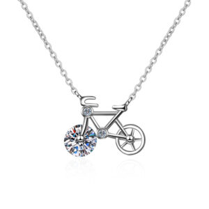 1ct Natural Moissanite Bicycle Sterling Silver 925 Necklace