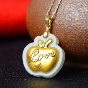 Nephrite Inlaid 24K Gold Apple & Love