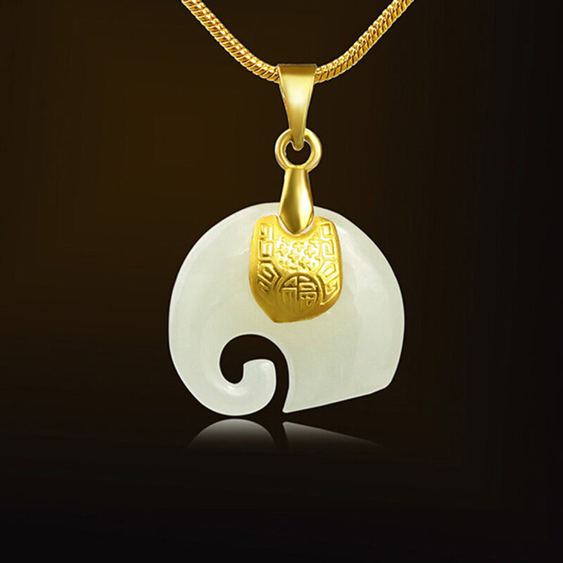 Nephrite Inlaid 24K Gold Elephant