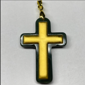 Dark Green Nephrite Inlaid 24K Gold Cross Classic