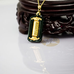 Dark Green Nephrite Inlaid 24K Gold Lucky Roller