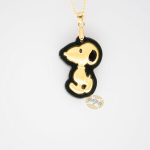 Dark Green Nephrite Inlaid 24K Gold Snoopy