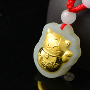 Nephrite Inlaid 24K Gold Lucky Cat