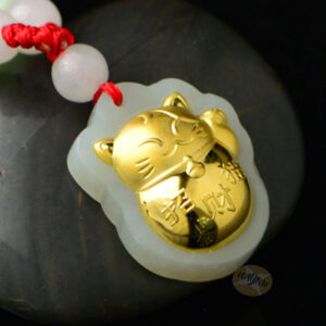 Nephrite Inlaid 24K Gold Lucky Cat